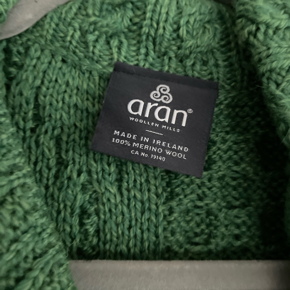 Aran Crafts Kelly Green Wrap Sweater 100% Merino Wool XL